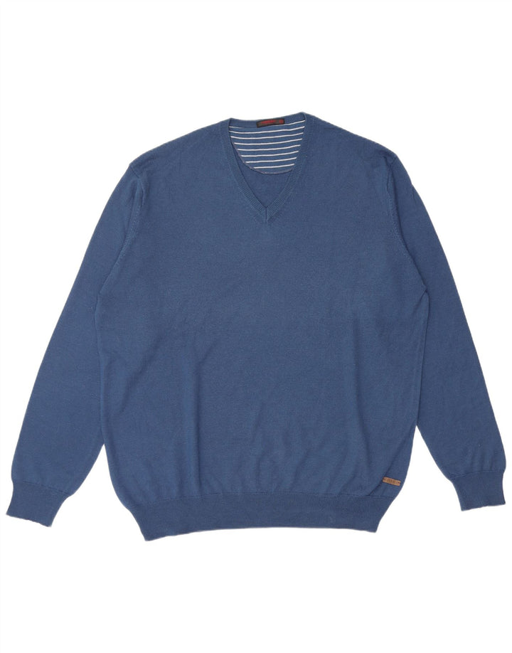 Maglione da uomo con scollo a V Carrera 2XL lana blu
