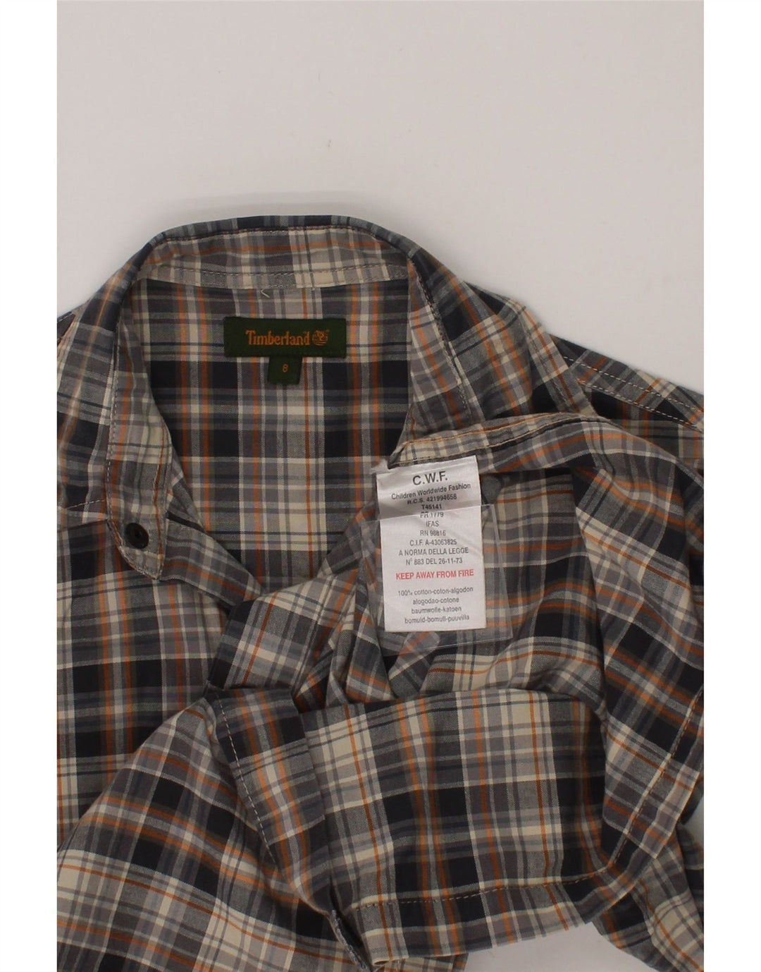 TIMBERLAND Boys Flannel Shirt 7-8 Years Grey Check Cotton Vintage Timberland and Second-Hand Timberland from Messina Hembry 