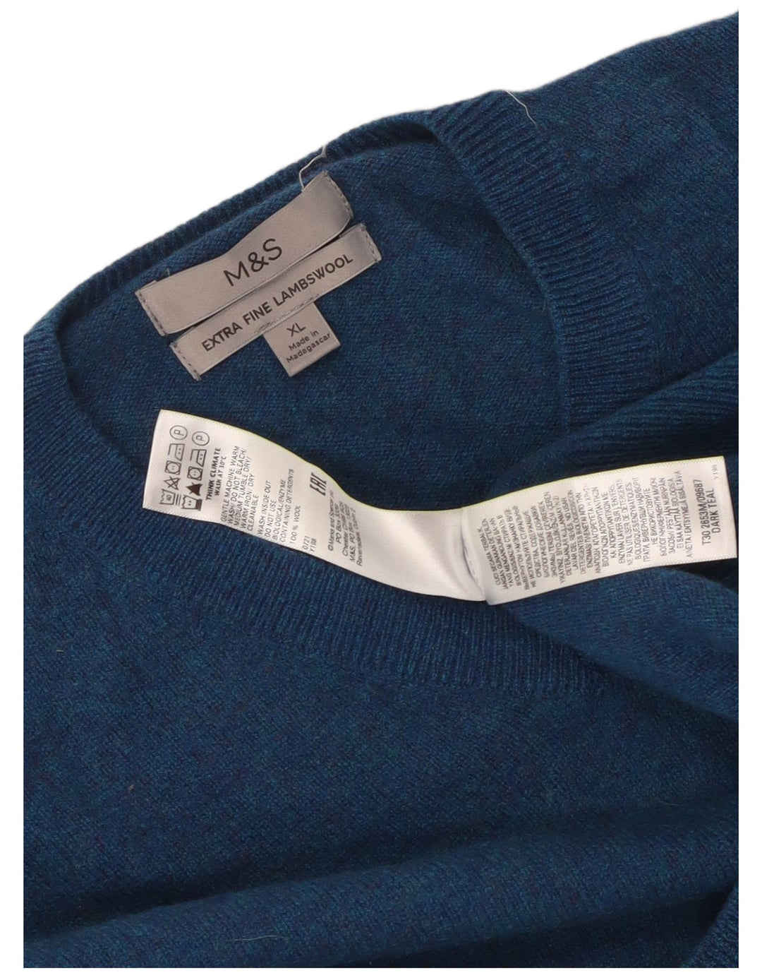 Maglione maglione con scollo a V da donna Marks & Spencer UK 18 XL lana blu