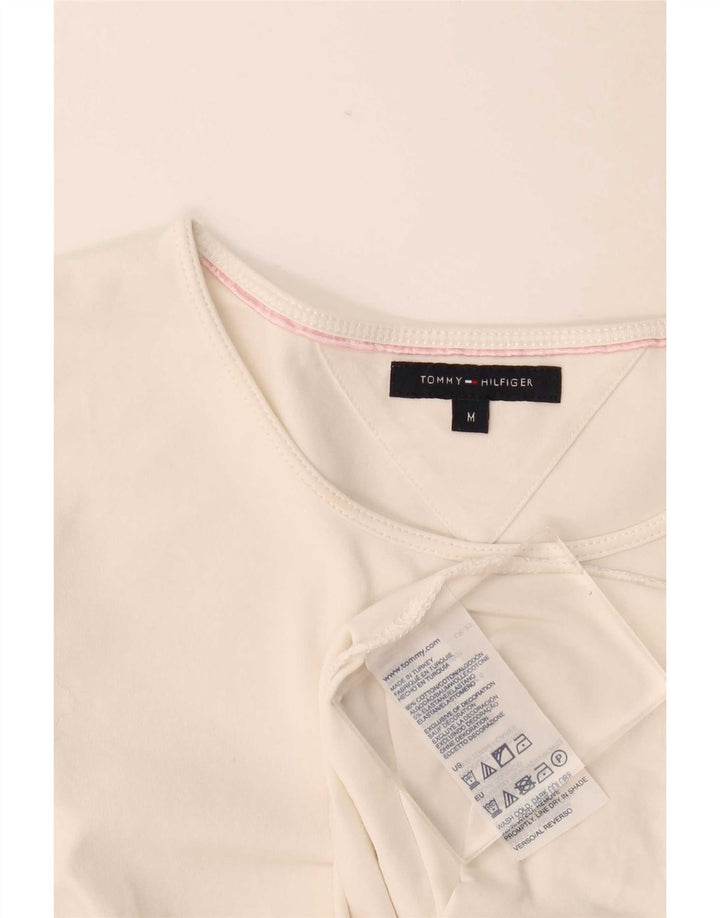 Tommy Hilfiger Donna Top Manica Lunga UK 12 Medio Bianco Cotone