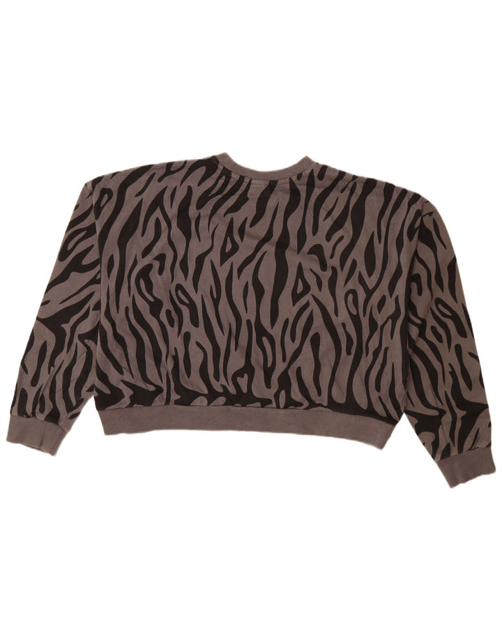 Felpa corta da donna Adidas UK 20/22 XL Cotone con stampa animalier grigia