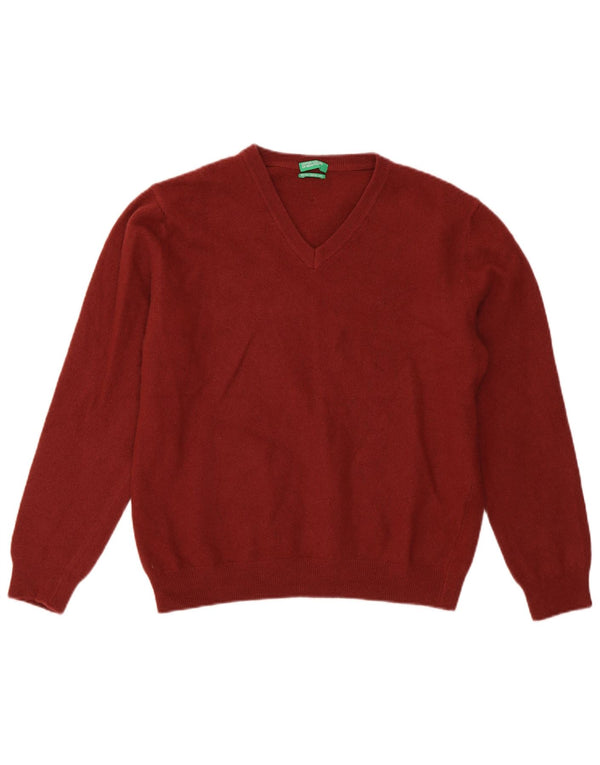 Maglia Benetton Bambina Scollo V 13-14 Anni Large In Lana Vergine Bordeaux