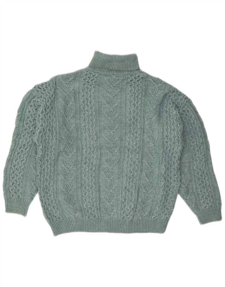 Maglione maglione oversize da donna VINTAGE con collo alto UK 18 XL lana blu