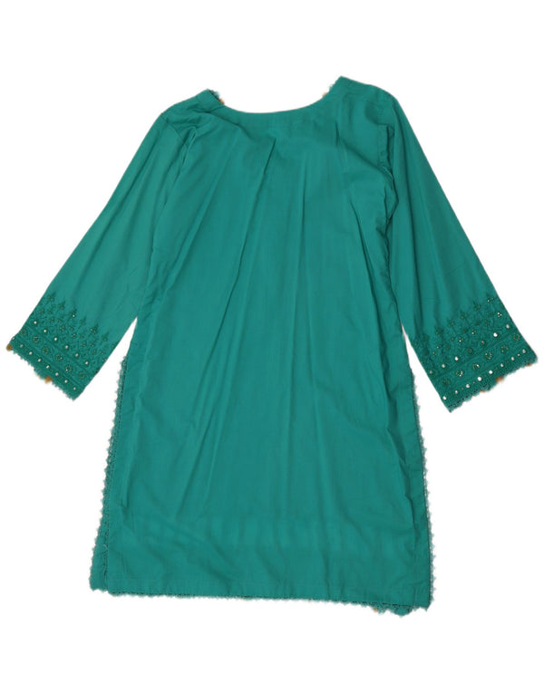 Abito tunica a maniche lunghe da donna vintage UK 12 verde medio