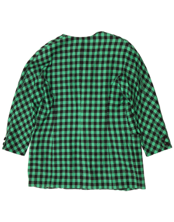 Louis Feraud Womens Overcoat UK 18 XL Green Gingham New Wool