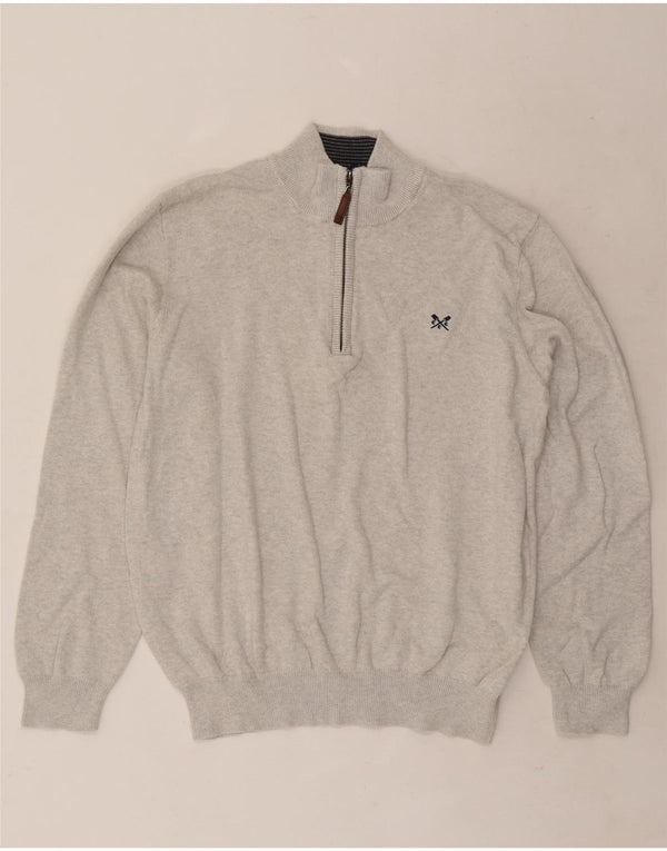 Crew Clothing Maglione da uomo con zip e collo XL in cotone grigio