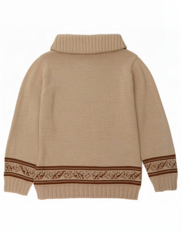 Maglione maglione vintage da donna con collo alto UK 12 Beige medio Fair Isle