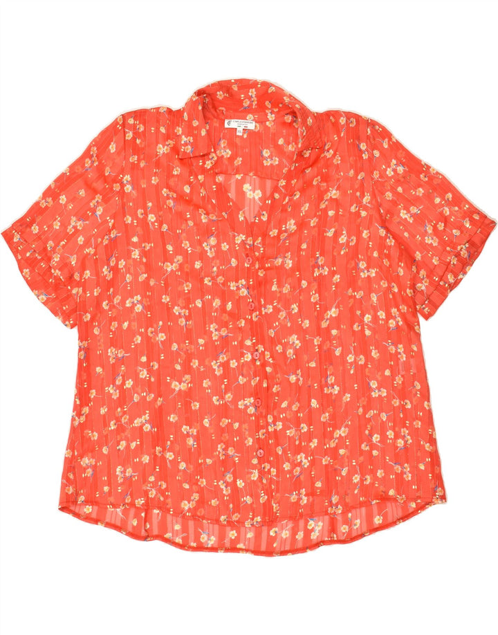 CARLA FERRONI Womens See Through Short Sleeve Shirt UK 20 2XL Red Floral | Vintage CARLA FERRONI | Thrift | Second-Hand CARLA FERRONI | Used Clothing | Messina Hembry 