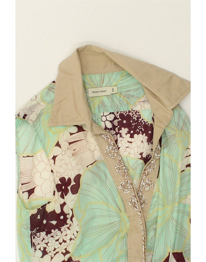 HENRY COTTONS Womens Sleeveless Shirt Blouse IT 42 Medium Green Floral | Vintage Henry Cottons | Thrift | Second-Hand Henry Cottons | Used Clothing | Messina Hembry 