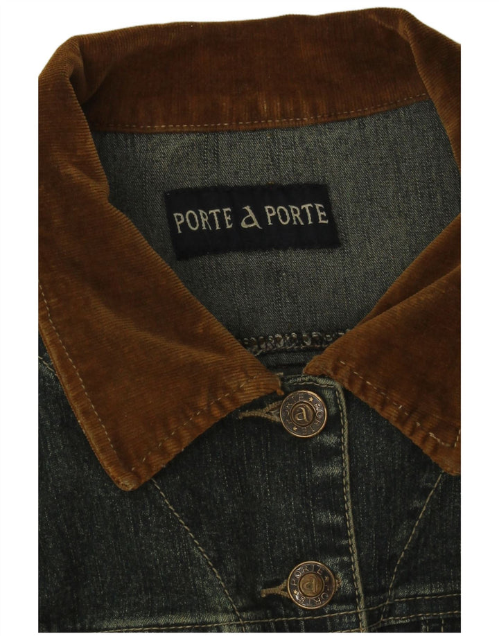 Giacca di jeans vintage da donna UK 12 in cotone color block blu medio