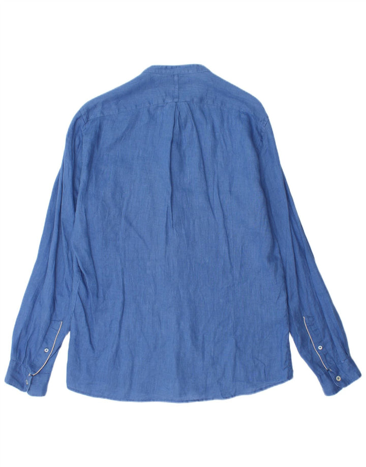 ALLEY DOCKS Camicia da uomo in lino blu medio