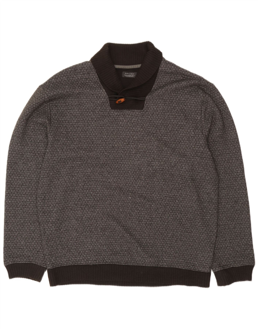Maglione Zara da uomo con collo a scialle 2XL cotone maculato grigio
