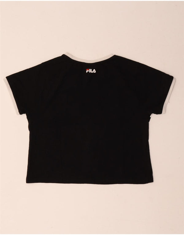 T-shirt grafica da donna Fila Top UK 10 Small in cotone color block nero