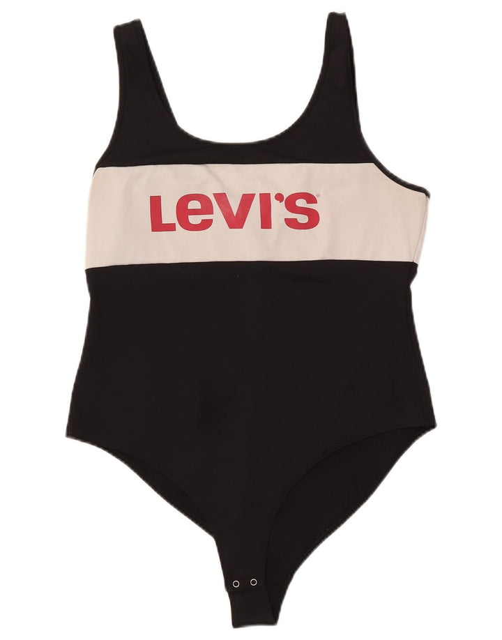 LEVI'S Body senza maniche con grafica da donna UK 14 Large Nero Colourblock