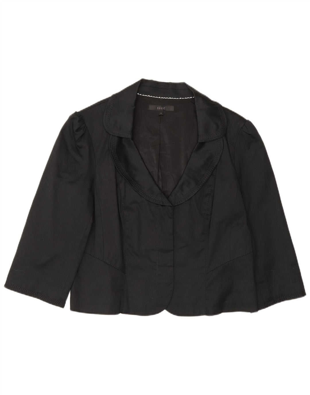 Giacca blazer aperta con maniche a 3/4 Coast da donna UK 16 grande cotone nero
