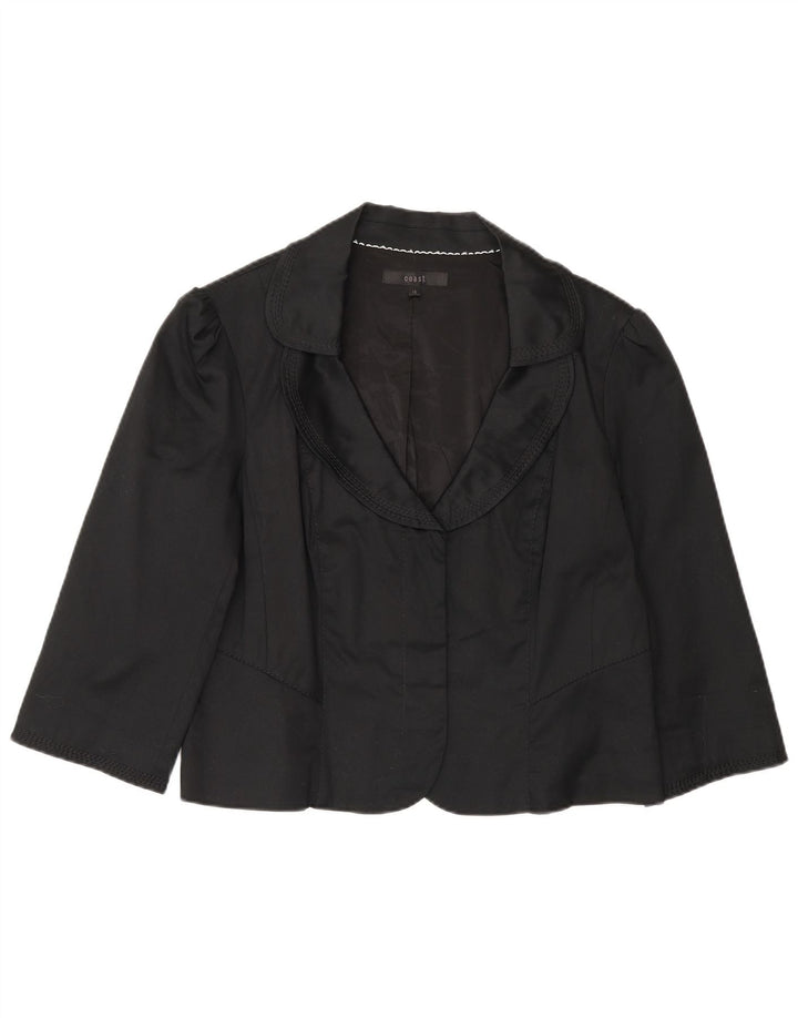 Giacca blazer aperta con maniche a 3/4 Coast da donna UK 16 grande cotone nero