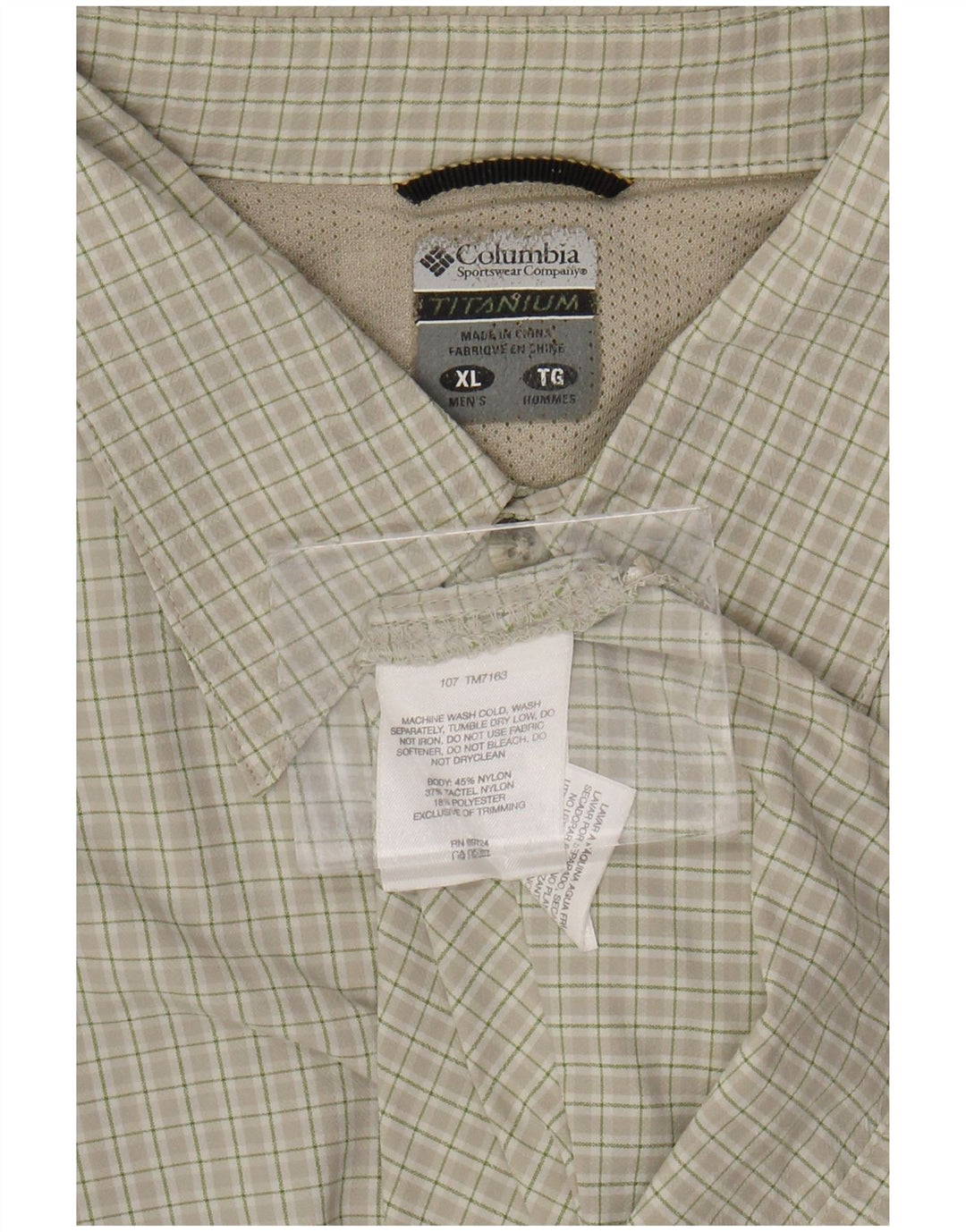 COLUMBIA Camicia a maniche corte in titanio da uomo XL Nylon verde a quadri