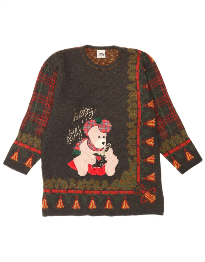 LE TRUC Maglione girocollo con grafica da donna IT 40 Piccolo patchwork grigio