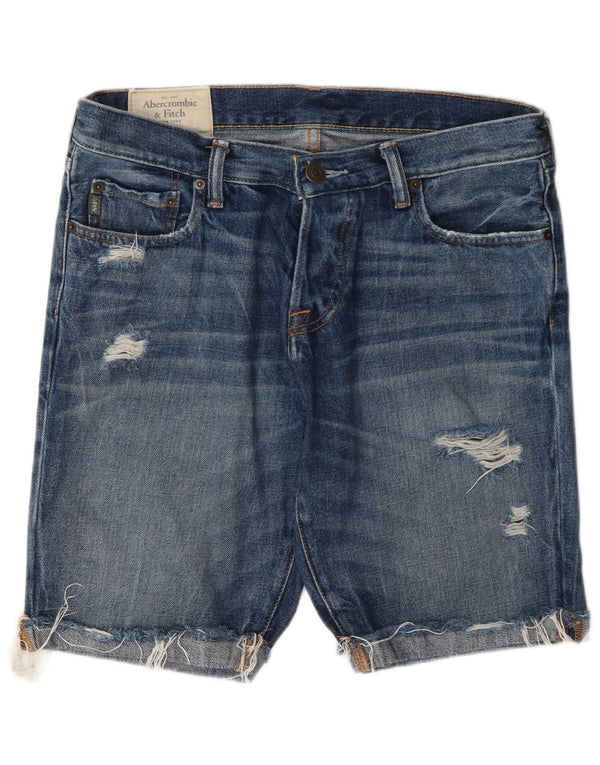 Pantaloncini di jeans invecchiati da uomo Abercrombie & Fitch W32 di grandi dimensioni in cotone blu