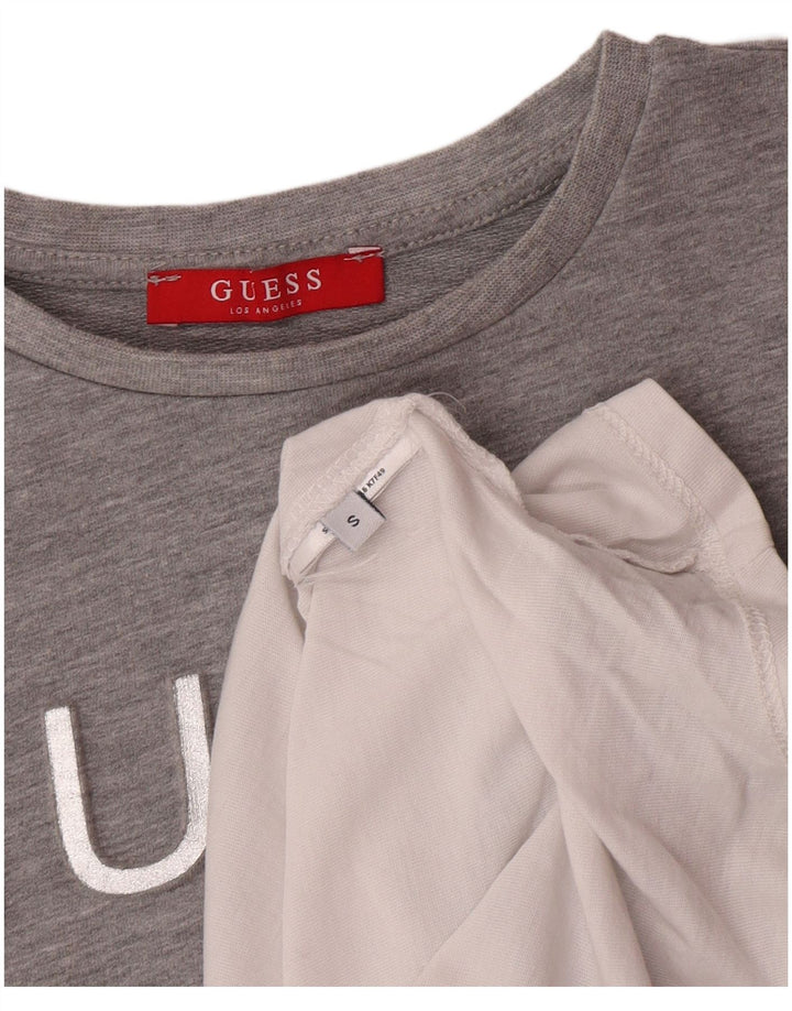 Guess Top grafico da donna manica 3/4 UK 10 Small Grigio