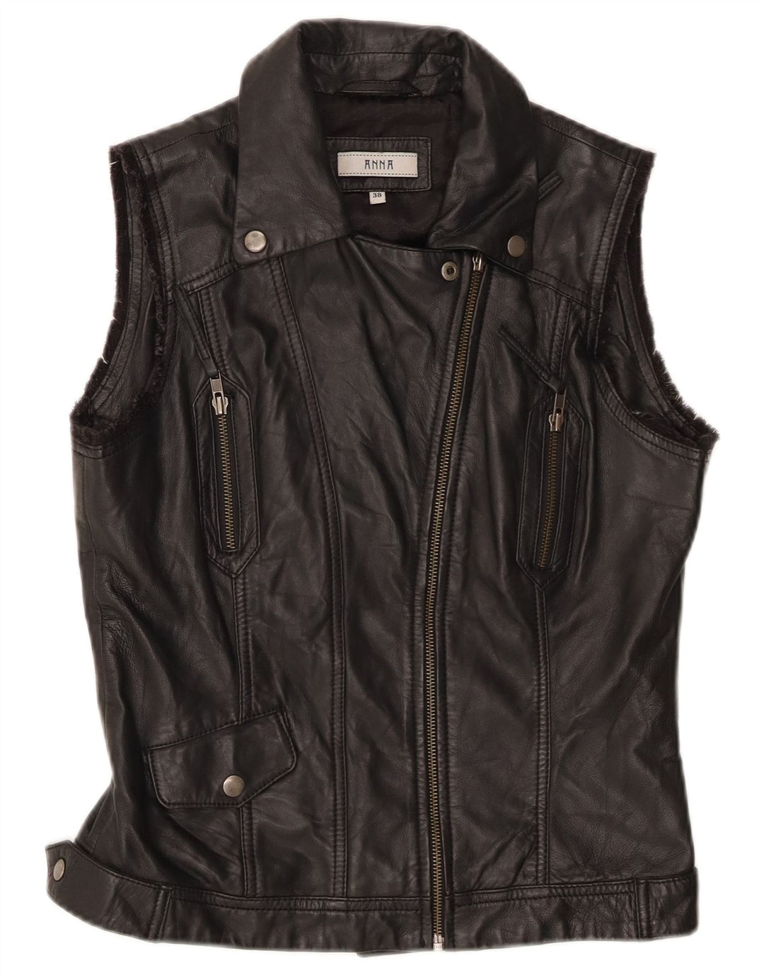 Gilet in pelle da motociclista da donna Anna EU 38 medio in pelle nera
