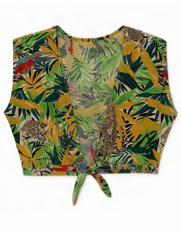 Vintage Womens Sleeveless Crop Top UK 14 Medium Green Animal Print