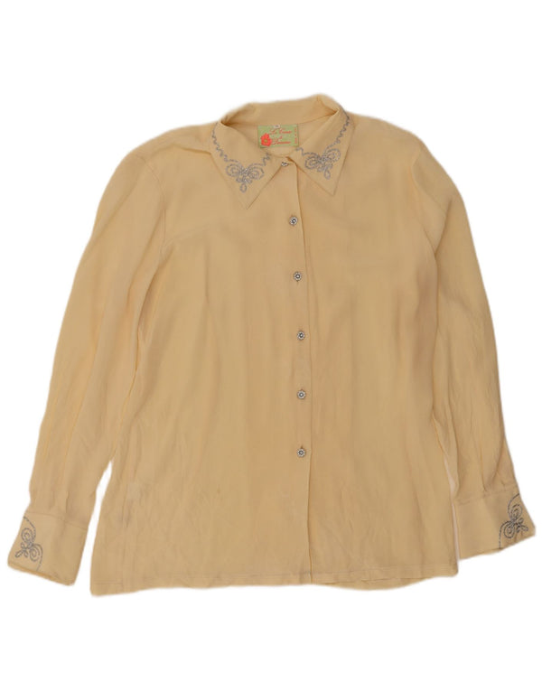 Camicetta camicia vintage da donna UK 16 grande seta gialla