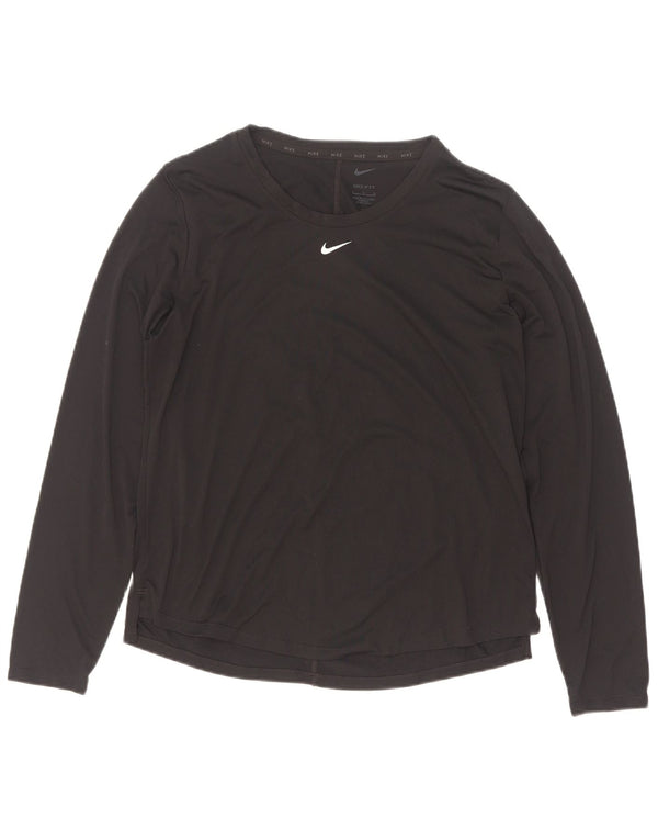 Nike Dri Fit Top da donna a manica lunga UK 16 Large Nero Poliestere
