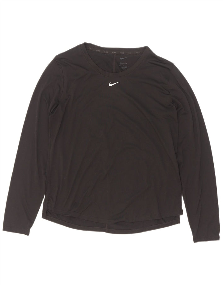 Nike Dri Fit Top da donna a manica lunga UK 16 Large Nero Poliestere