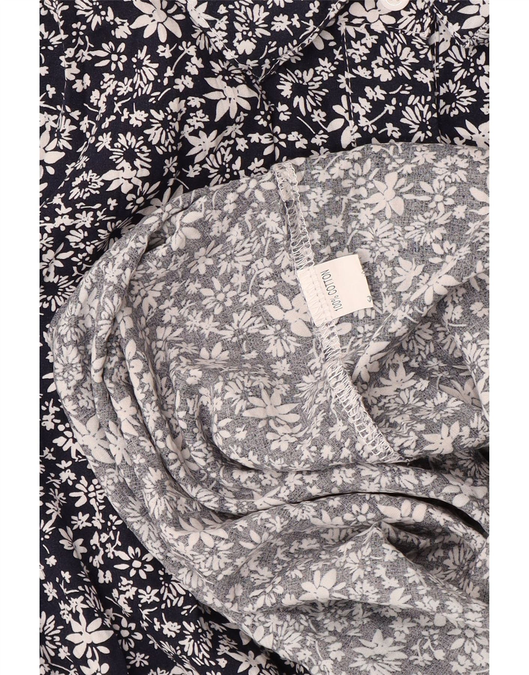 Abito maxi a maniche lunghe da donna VINTAGE UK 14 Grande cotone floreale blu navy