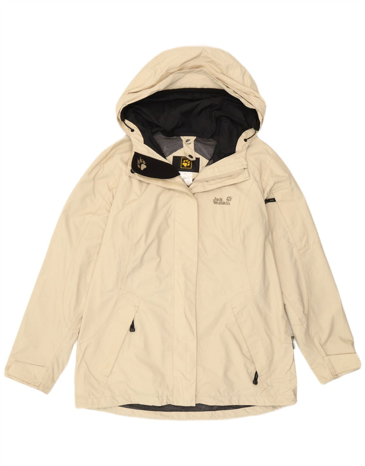 Giacca antipioggia con cappuccio da donna Jack Wolfskin UK 16 Large in poliammide bianco sporco