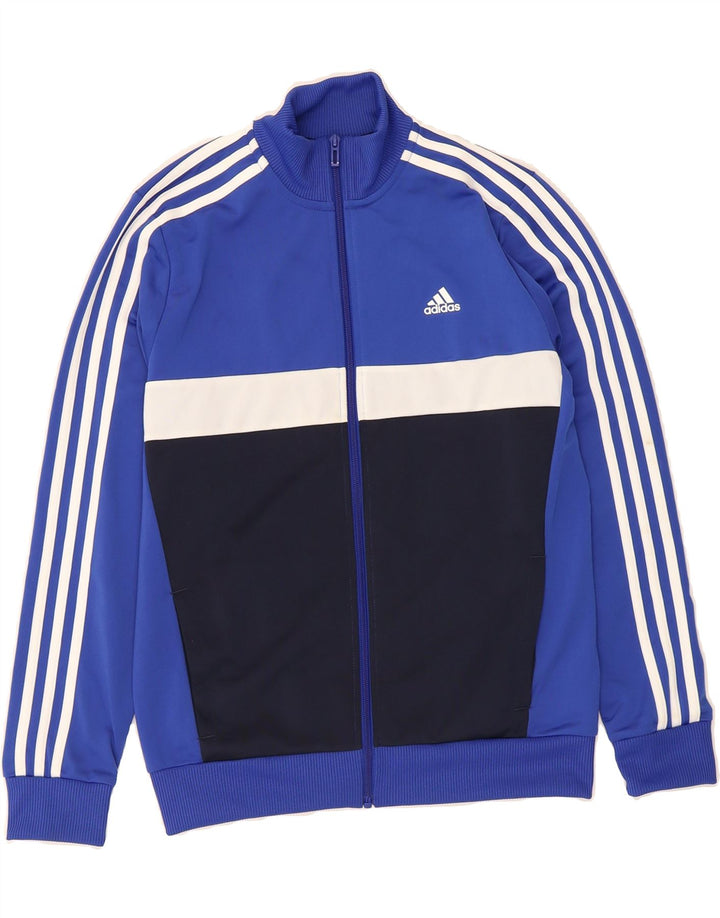 ADIDAS Boys Tracksuit Top Jacket 13-14 Years Blue Colourblock Polyester Vintage Adidas and Second-Hand Adidas from Messina Hembry 