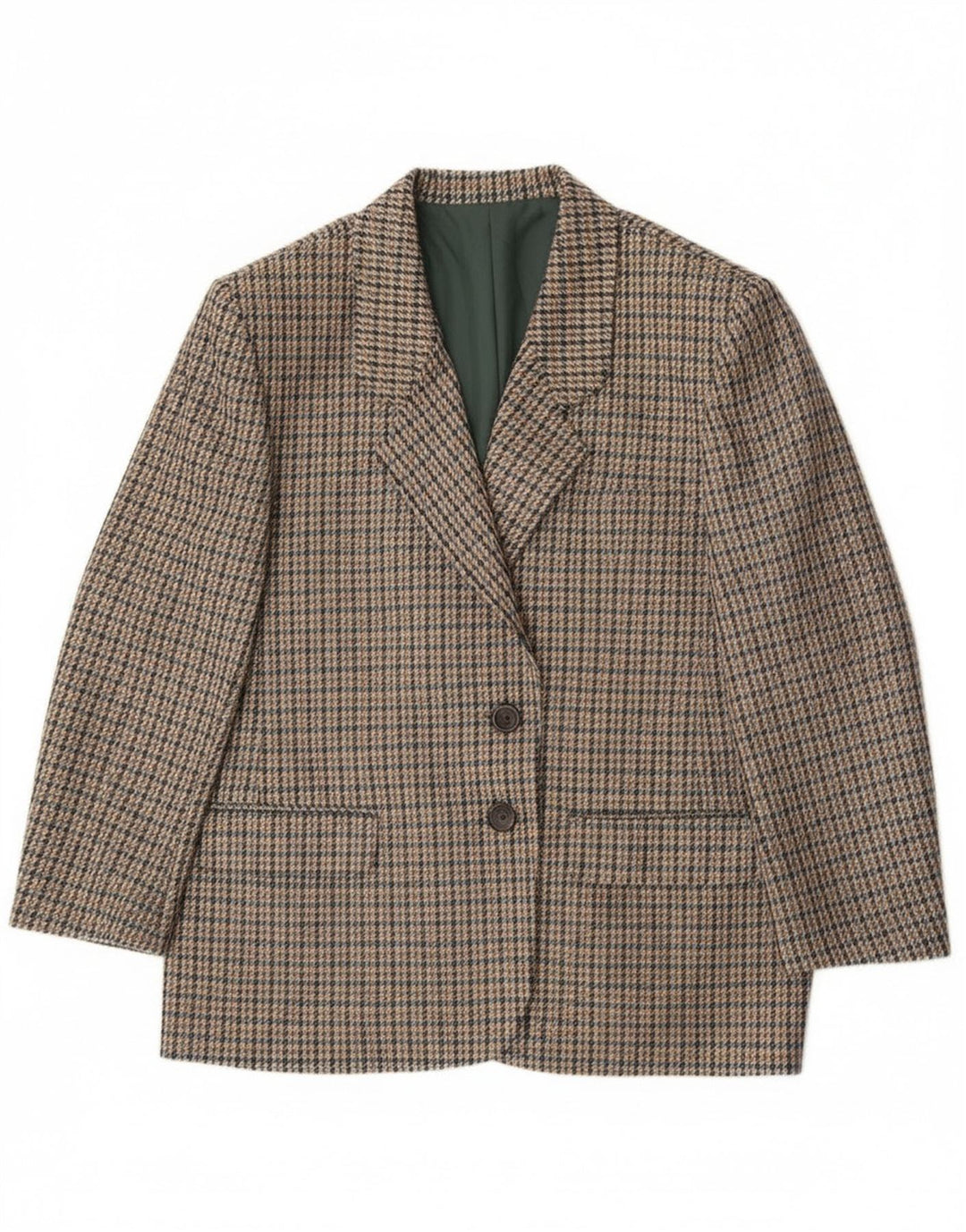 Giacca blazer vintage da donna a 2 bottoni UK 20 2XL lana pied de poule verde