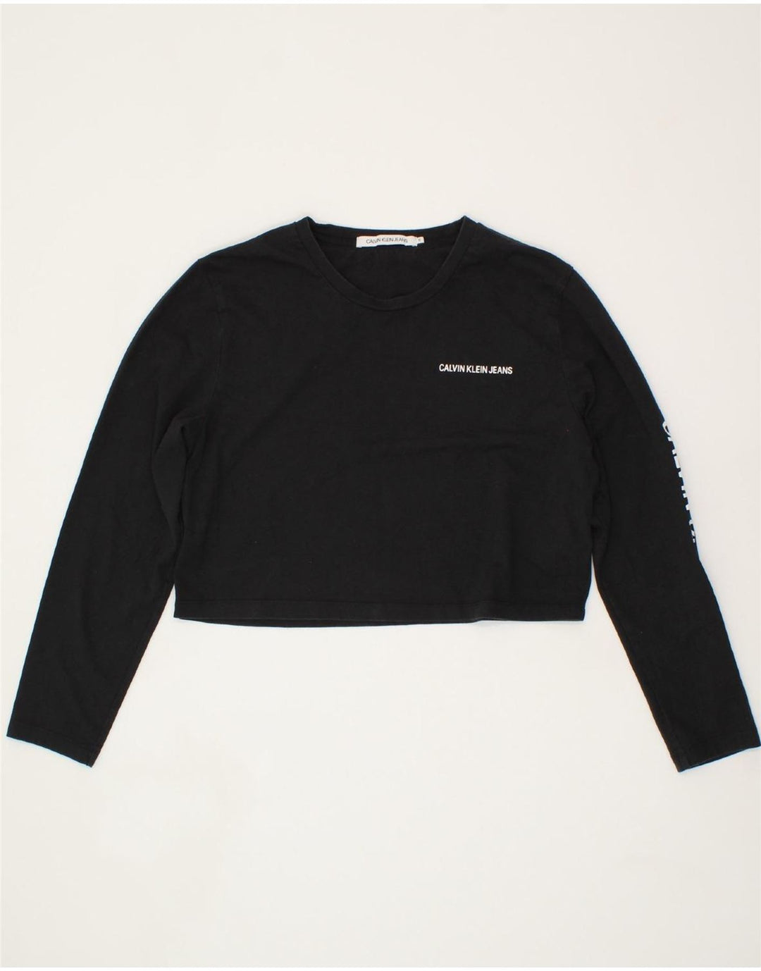 CALVIN KLEIN Womens Oversized Graphic Top Long Sleeve UK 10 Small Black Vintage Calvin Klein and Second-Hand Calvin Klein from Messina Hembry 