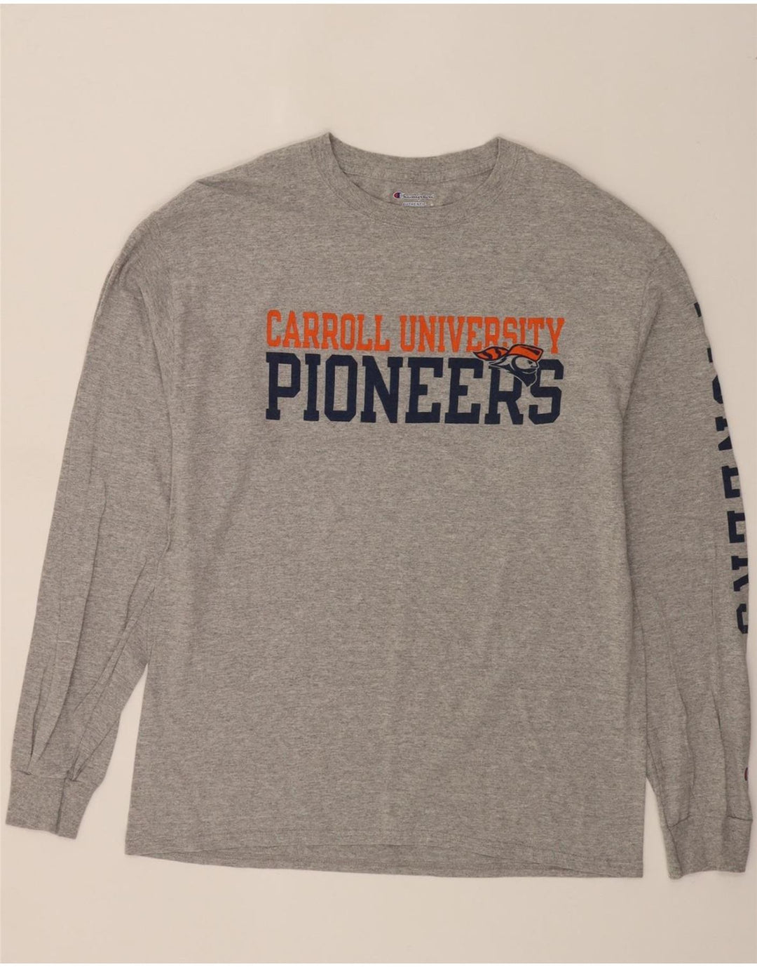 CHAMPION Mens Graphic Top Long Sleeve Large Grey Vintage Champion and Second-Hand Champion from Messina Hembry 