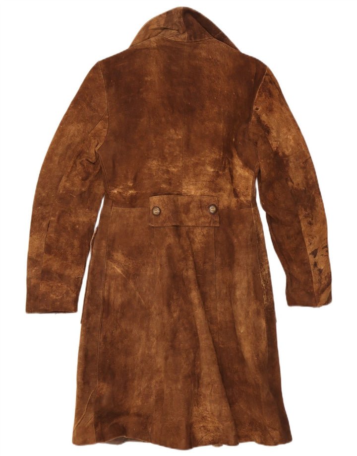 Soprabito vintage in pelle scamosciata da donna UK 10 piccolo marrone