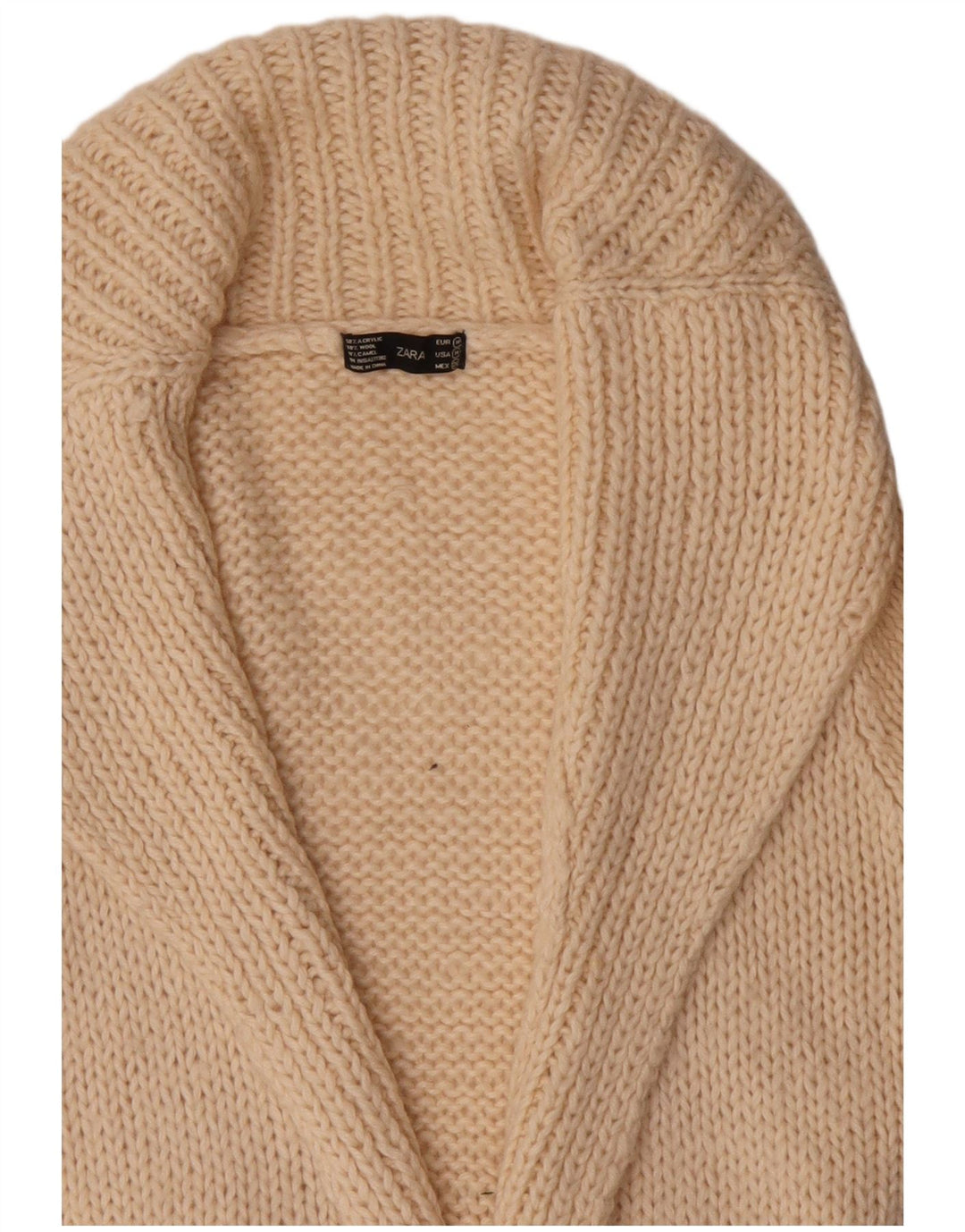 Maglione cardigan aperto a lunga linea da donna Zara UK 14 Acrilico beige medio
