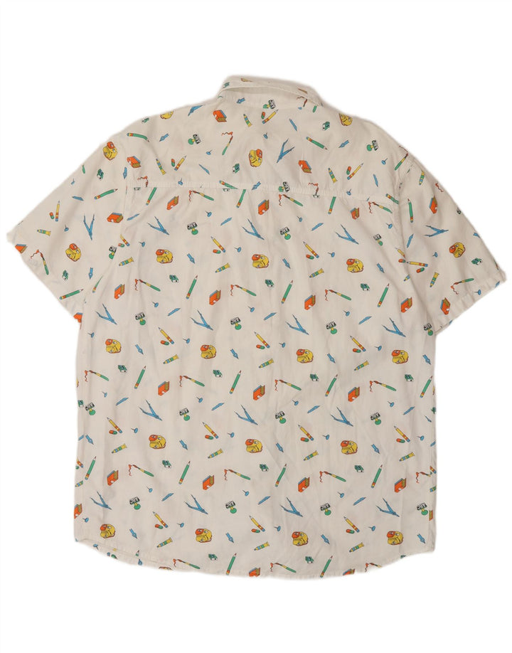 Camicia a maniche corte grafica vintage da uomo grande in cotone bianco