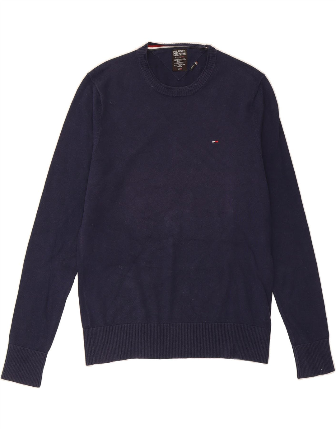 TOMMY HILFIGER Mens Crew Neck Jumper Sweater Medium Navy Blue Cotton Vintage Tommy Hilfiger and Second-Hand Tommy Hilfiger from Messina Hembry 