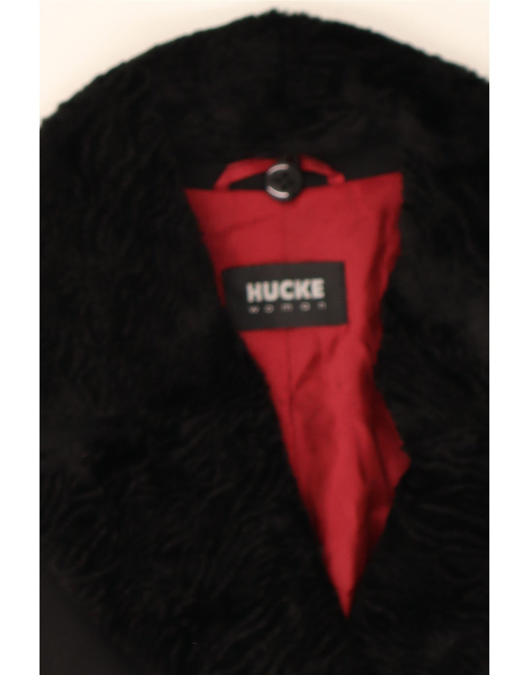 HUCKE Womens 3 Button Blazer Jacket UK 14 Large Black Polyester Vintage Hucke and Second-Hand Hucke from Messina Hembry 