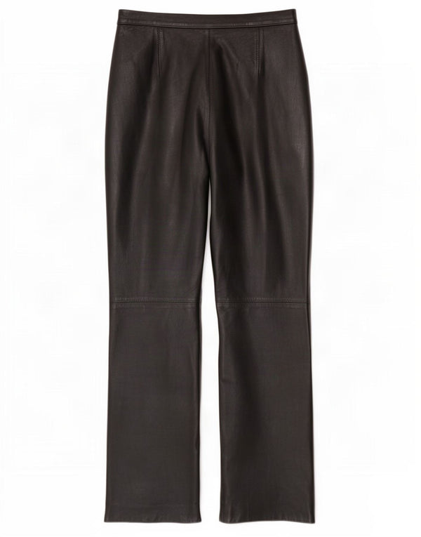 Woodlands Womens Straight Leather Trousers UK 10 Small W26 L29 Black