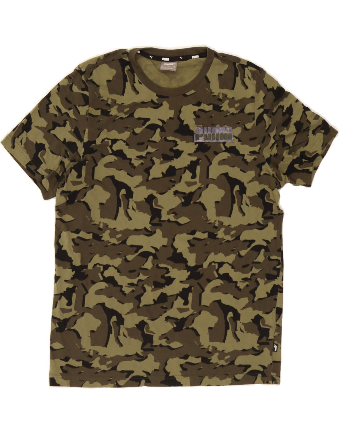 PUMA Mens T-Shirt Top Medium Green Camouflage Cotton Vintage Puma and Second-Hand Puma from Messina Hembry 