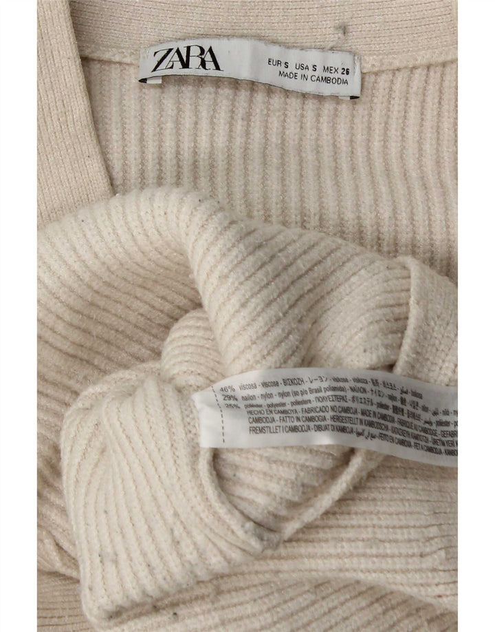 Maglione cardigan oversize da donna Zara UK 10 piccolo in viscosa bianca