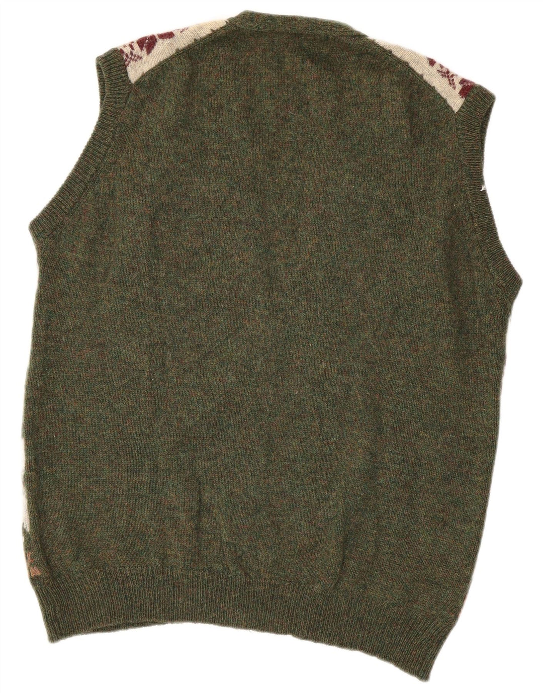 GREEN LEAVES Maglione cardigan senza maniche da uomo XL lana Fair Isle verde