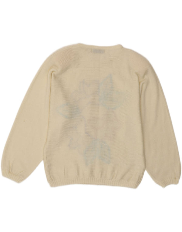 Maglione maglione girocollo da donna vintage taglia unica in acrilico floreale bianco sporco