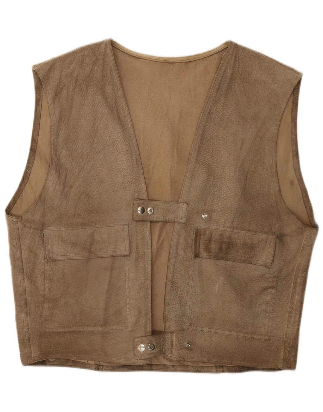 Gilet vintage da uomo in pelle scamosciata beige medio