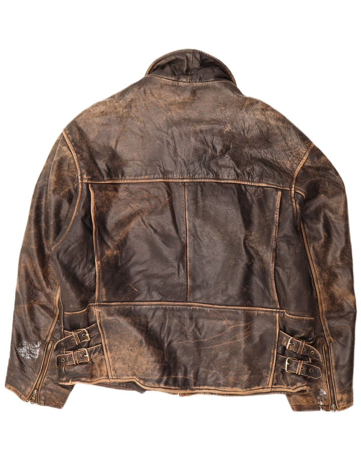 Giacca in pelle vintage da uomo UK 44 2XL Marrone