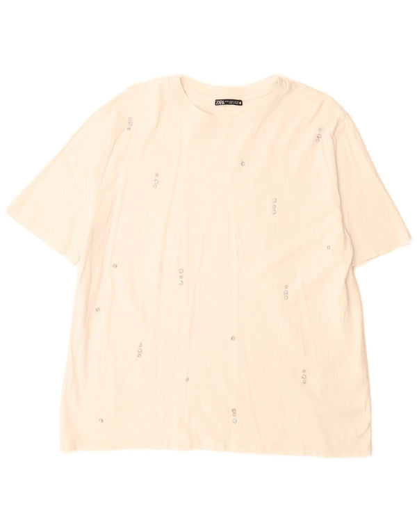 T-shirt Zara da donna Top UK 14 cotone bianco medio
