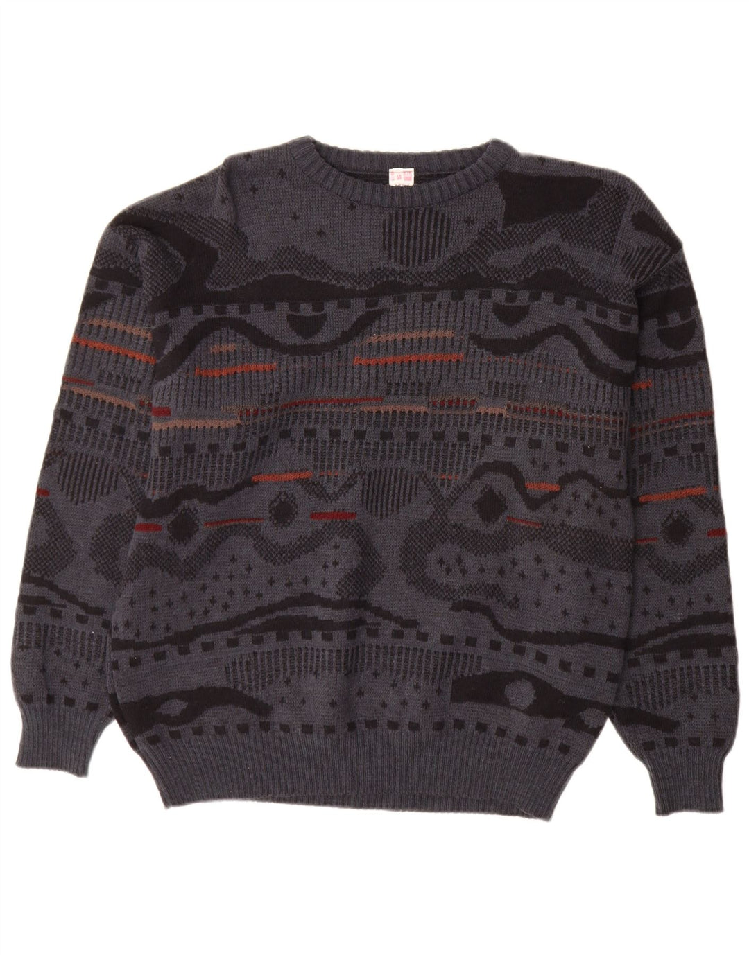 Maglione girocollo da uomo vintage IT 48 Grigio medio geometrico