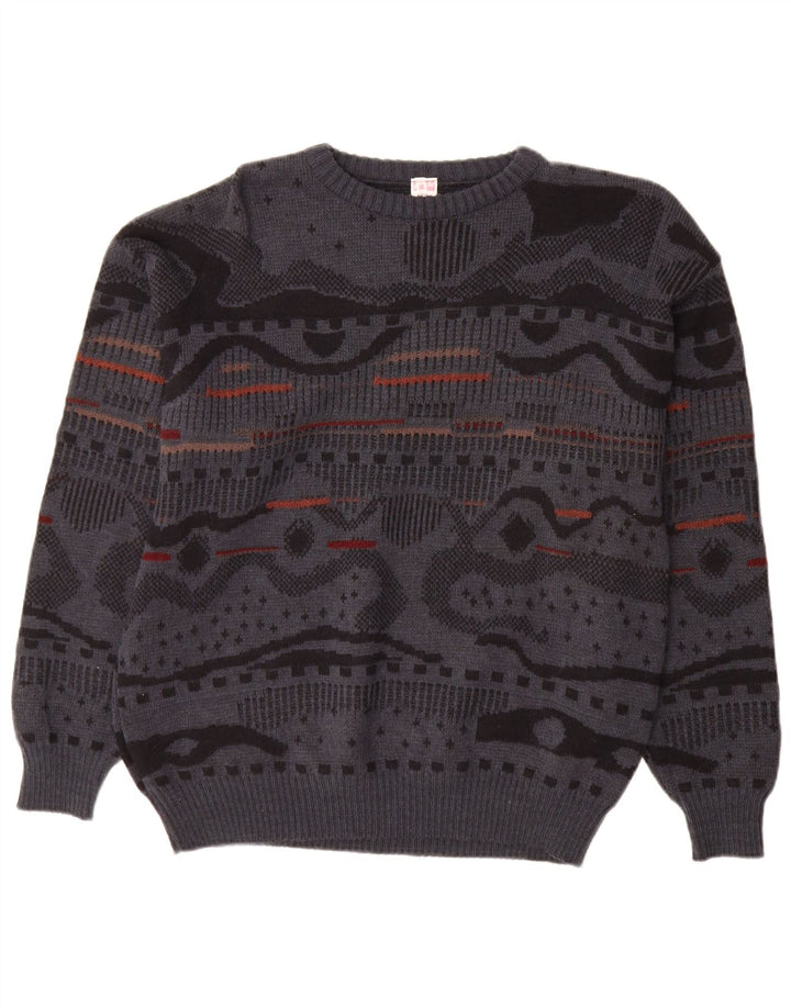 Maglione girocollo da uomo vintage IT 48 Grigio medio geometrico